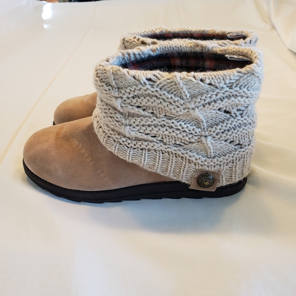Muk Luks Faux Suede Booties with Knit Toppers